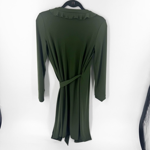 Ann Taylor Olive Green Ruffle Neck Wrap Dress Long Sleeve Stretch Jersey 4 - Picture 7 of 7